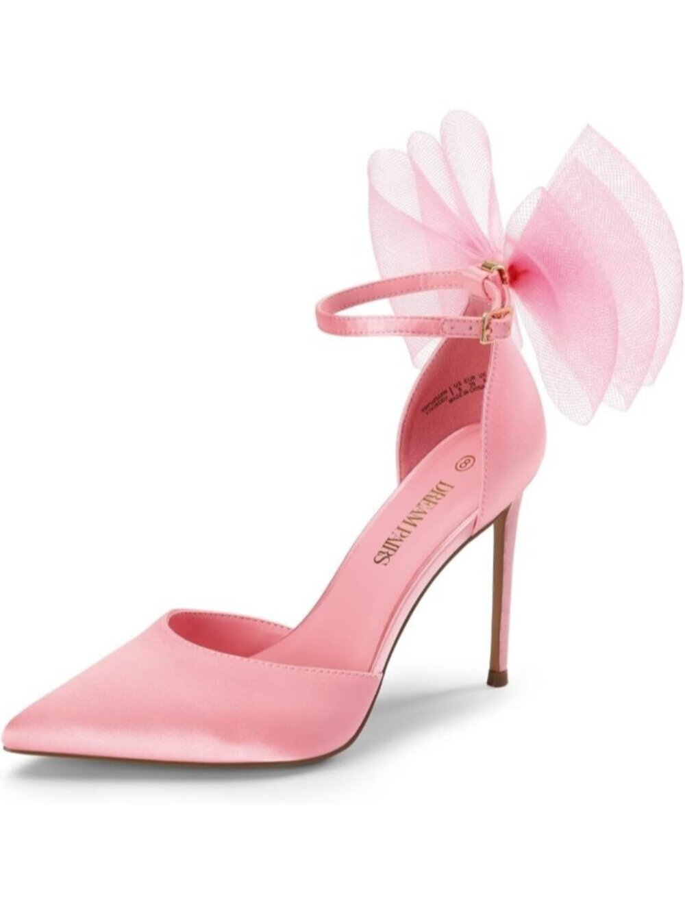 Womens Pink Strappy Closed Pointed Toe Mesh Ankle Strap Bows Stiletto High Heel